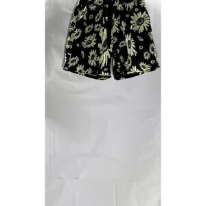 DOUBLE RAINBOUU Women's Black-Beige Large Daisy Print Elastic-Waist Shorts SZ S